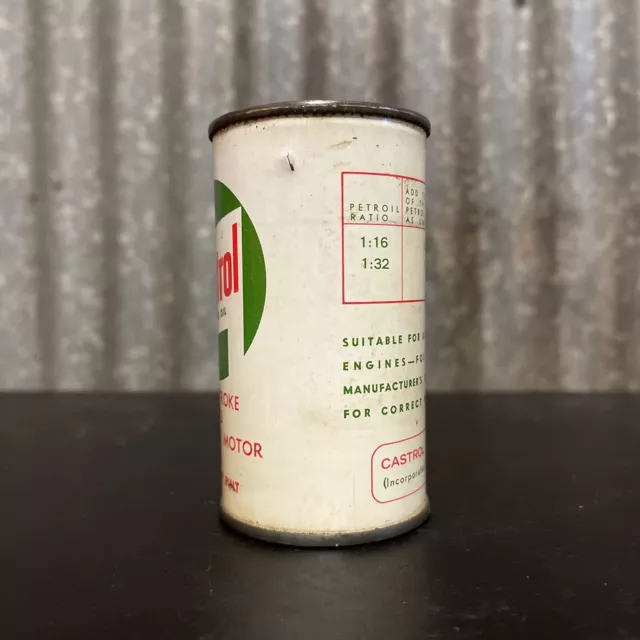 CASTROL Outboard Two-Stroke 1/4 Imp. Pint Vintage Motor Oil Tin Can ‘z Logo’ 3