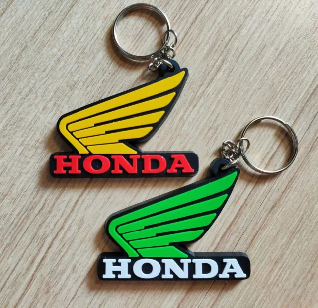 HONDA 2 Wing Yellow Green Keychain Rubber Keyring Car Bike Collectible Gift New