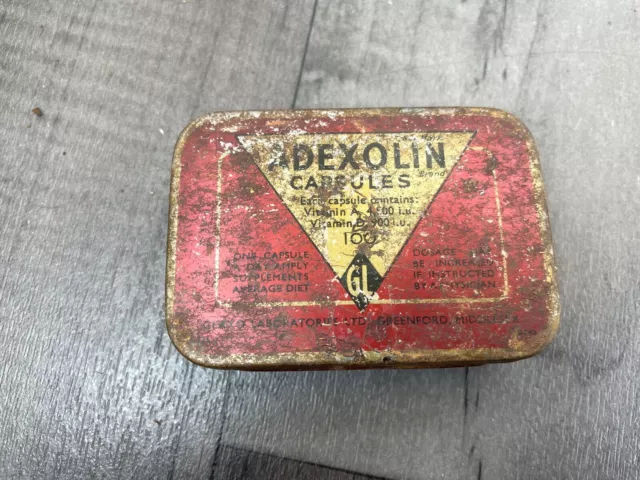 Adexolin Capsules Hinged Tin Collectable Medical Medicine Authentic Vintage