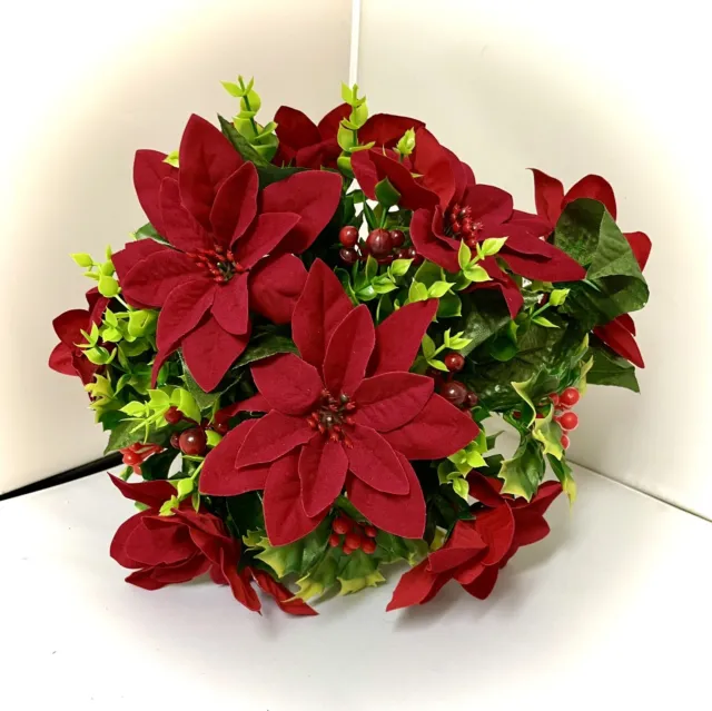 Christmas Silk Flower Pot Cemetery grave  Weighted pot  Flowers glued in place 3