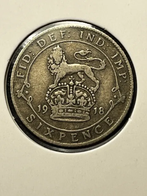 1918 Great Britain 6 Pence - George V - Silver Coin