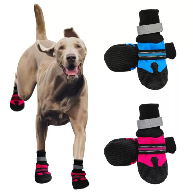 4pcs Large Dog Shoes Boots Booties for Snow Rain Waterproof Reflective Anti-slip