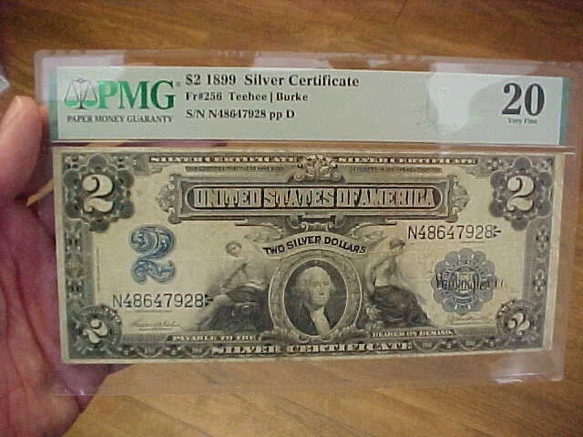 1899 $2 Two Dollar Silver Certificate Bill Note Mini Porthole Pmg Vf 20 Fr#256