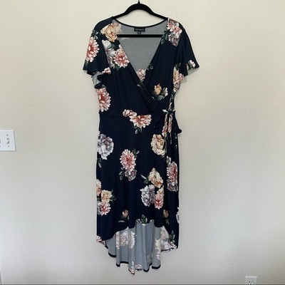 Fortune + ivy navy floral faux wrap dress high low stitch fix sz.1X