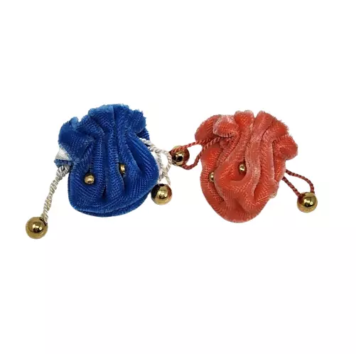 Lot De 2 Vintage Poupée Barbie Bleu + Orange Cordon Velours Main Doré Balles