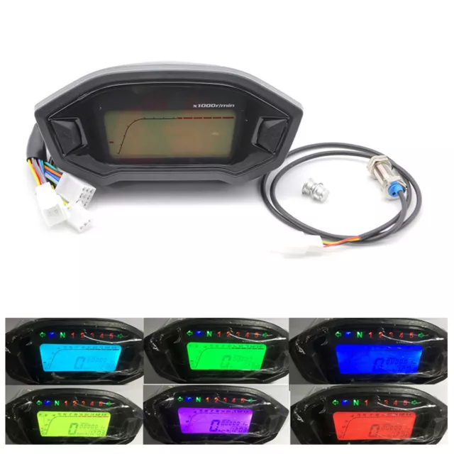 LCD Digital Motorcycle Meter Speedometer Odometer Tachometer Gear Fuel Indicator