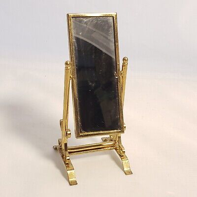 Vintage Miniature Dollhouse Brass Tone Standing Dressing Mirror 4.5 Inch