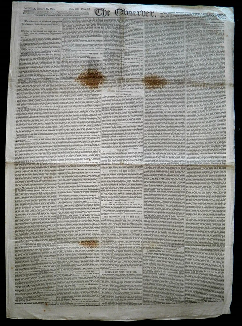 1824 Die Observer Zeitung 2nd Blatt Supplement-Trial Von John Thurtell
