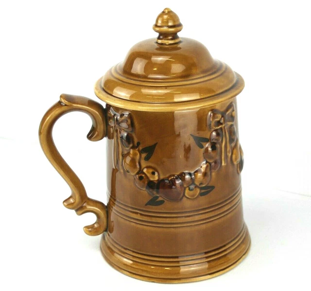 Vintage Los Angeles Potteries Large 10.5" Brown Glazed Stein Cookie Jar W/ Lid!