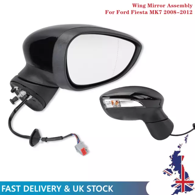 For Ford Fiesta MK7 2008-2012 Right Driver Side Electric Wing Mirror Gloss Black