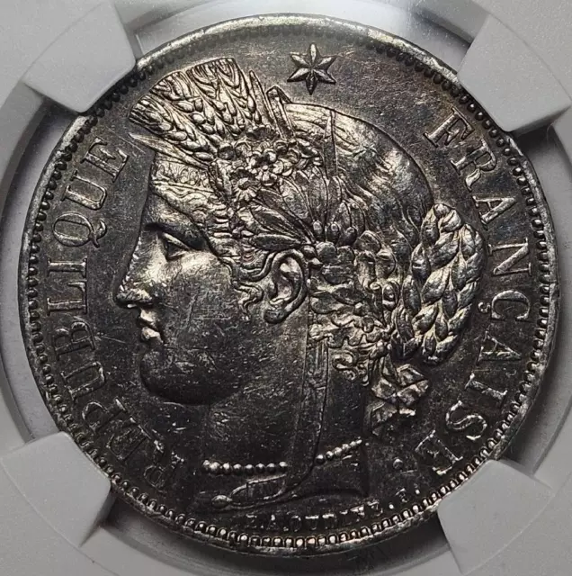 France, 5 Francs, 1870A NGC AU Details, Cleaned, Ceres with Motto Type, Silver