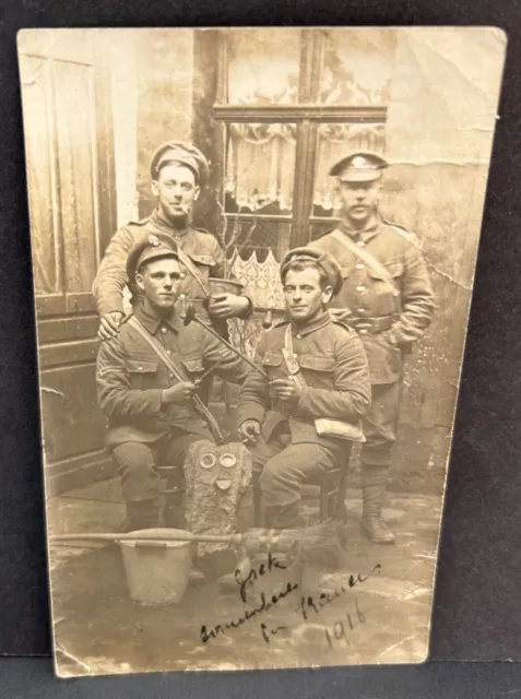 WW1 1916 RP postcard of 4 Soldiers Royal Fusiliers? in Bethune near Arras France