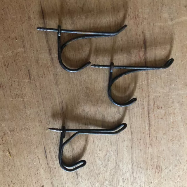 Antique Wire Hat Coat Hook Lot of 3 Vintage Threaded Metal Farmhouse Unusual