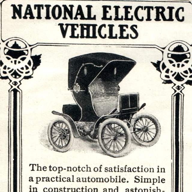 1903 National Electric Vehicle Print Ad Motor Automobile Advertising Original 4A