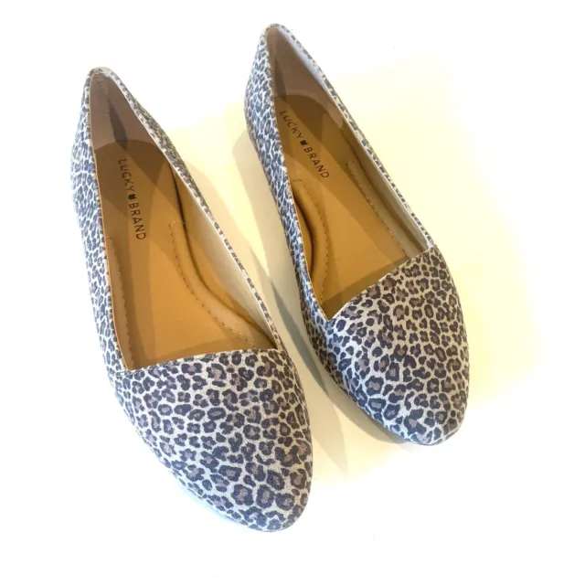 LUCKY BRAND Womens 8.5 Tan Cheetah Print Slip On Ballet Flat Shoes