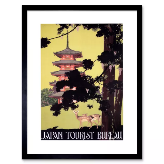 Travel Japan Pagoda Deer Ad Framed Art Print Picture Mount 12x16 Inch