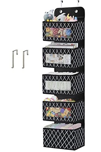 Baby Storage Hanging Organizer over the Door with 5 Large Clear Window Pocket...