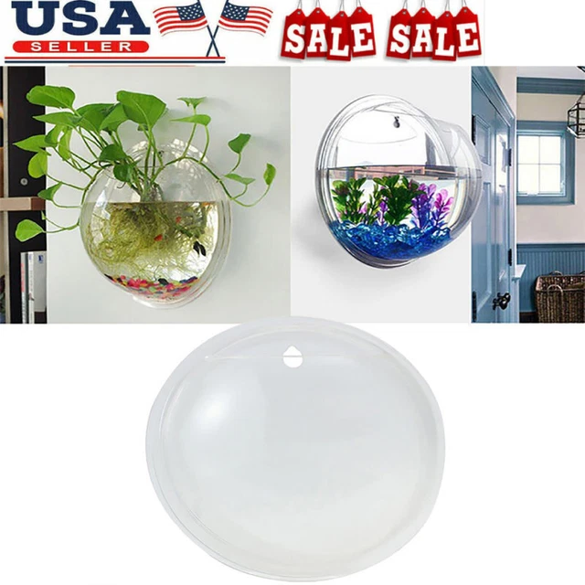 Clear Wall Mounted Fish Bowl Aquarium Plant Tank Beta Goldfish Hanger Decoration
