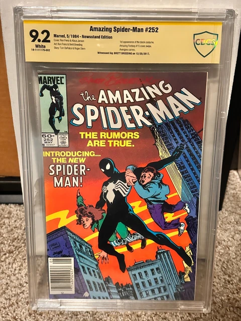 Amazing Spider-Man #252 Signed Brett Breeding CBCS 9.2 NEWSSTAND 1st Black Suit!