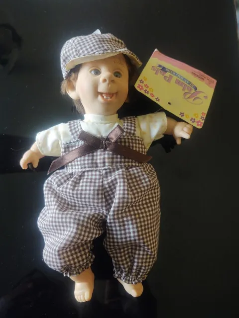 Gi-Go Toys My Pals Bean Bag Kids Vinyl Baby Doll 8" Boy Brown & White Overalls