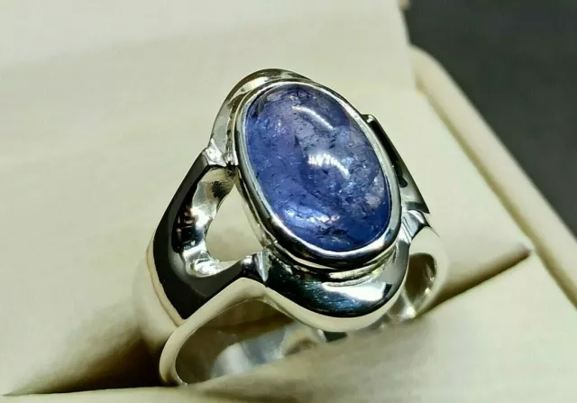 Natural Cabochon Ceylon Blue Sapphire Sterling Silver 925 Handmade Women Ring