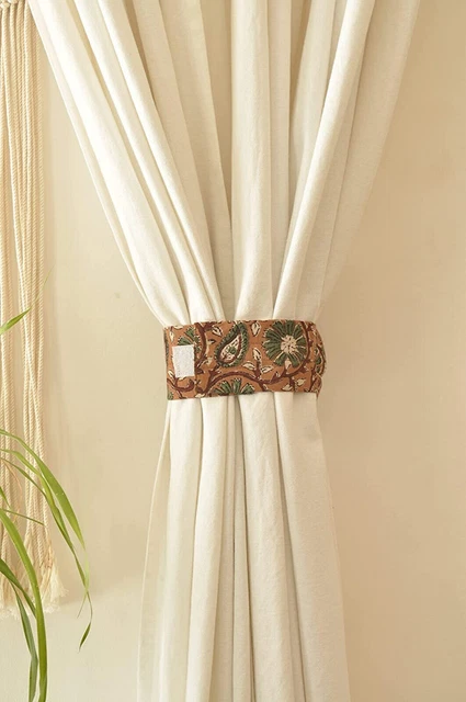 Beautiful Cotton Solid Printed Curtain Tieback Brown Set of 2 Pcs 15 Inch 3
