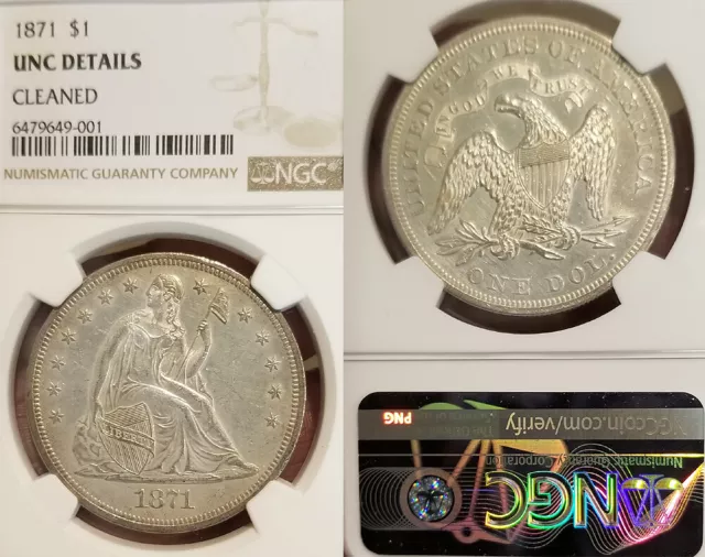 1871 Seated Liberty Dollar, NGC Unc, Sharp Strike/PL Fields, Beauty/Rare Grade