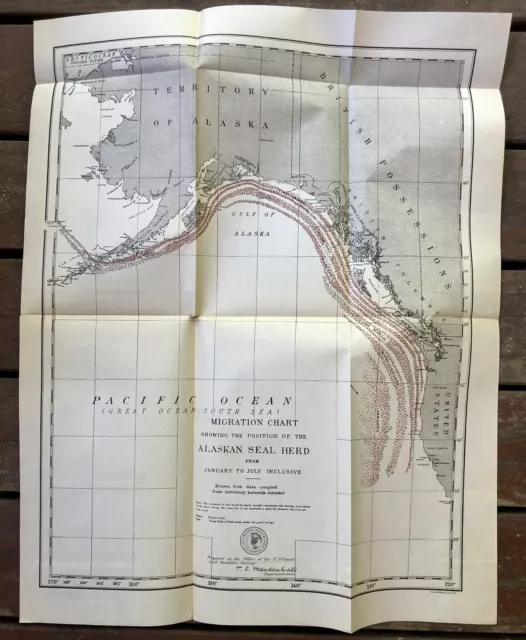 Map showing Alaskan Seal Herd Migration 1892