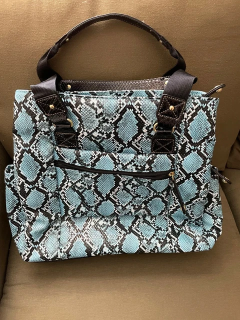 Samantha Brown Python Embossed METRO TOTE in TURQUOISE/ BLACK nwt 4