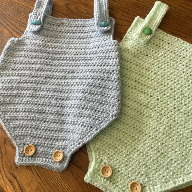 Set of 2 Handmade Crochet Baby Boy Romper | Adjustable Strap | 3-6 Months