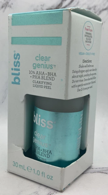 Exfoliación líquida clarificadora Bliss Clear Genius 10% AHA/BHA/PHA limpieza nocturna de poros