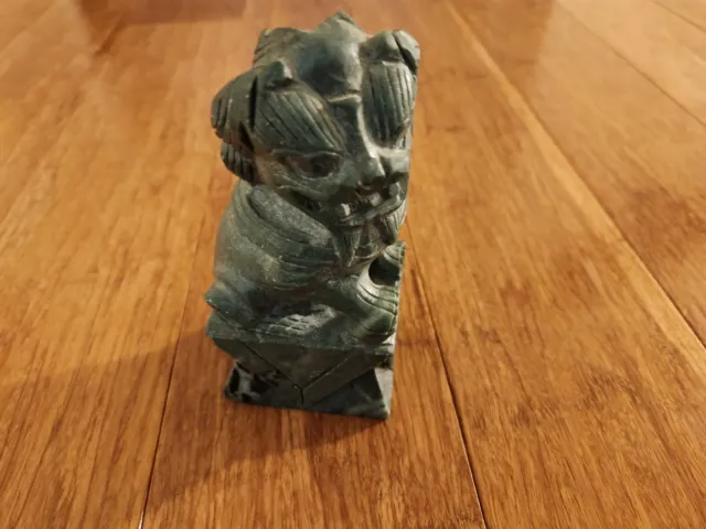 Chinese Hand Carved Natural Green Jade Foo Dog Lion Sculpture