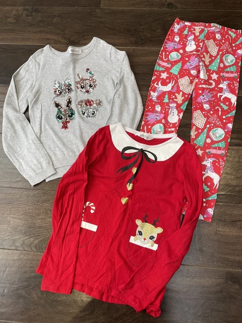 Girls Christmas Clothes Bundle Age 6-8 Years H&M TU Jumper Top Leggings