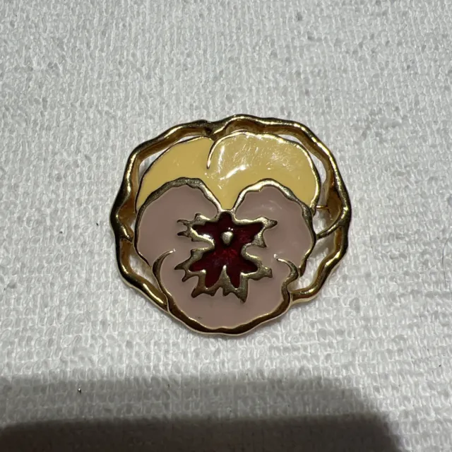 Vintage Retro Pansy Flower Golden Pin Brooch Enamel. Avon . Lot372