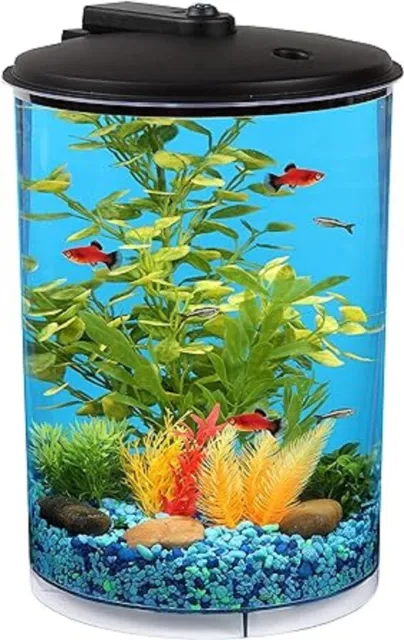 SHIP USA 3 Gal 360 Aquarium with LED Lighting 7 Color Crystal Clear Clarity NEW