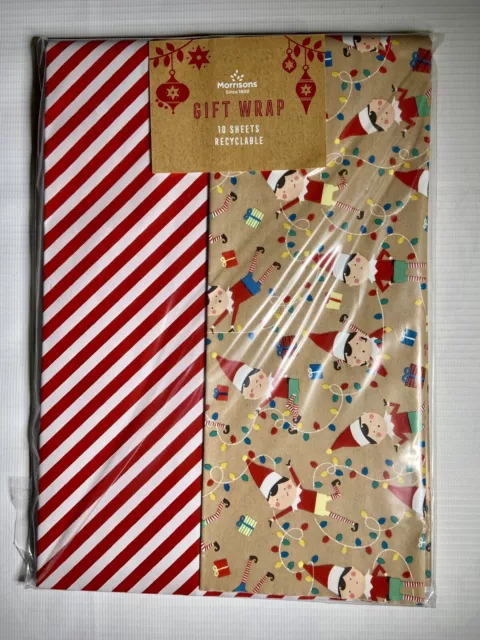 VTG CHRISTMAS WRAPPING PAPER GIFT WRAP RED WHITE BLUE ORNAMENTS NOS 24 X  28 
