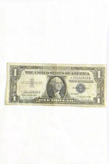 1957 One Dollar Blue Seal Series B Note Silver Certificate Old US Bill $1 Money