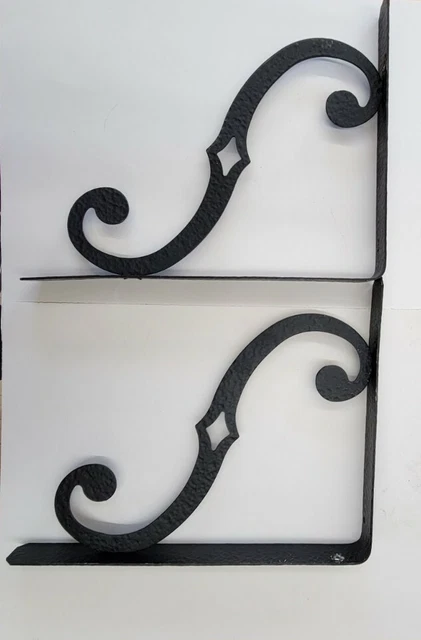 Vtg hammered black metal wrought iron shelf wall brackets corbels mid century