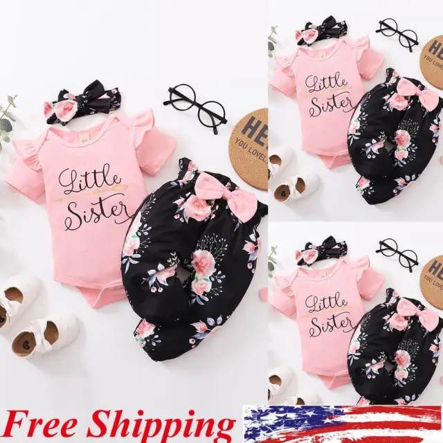 Newborn Baby Girl Letter Romper Tops Floral Pants Bodysuit Clothes Outfits Set