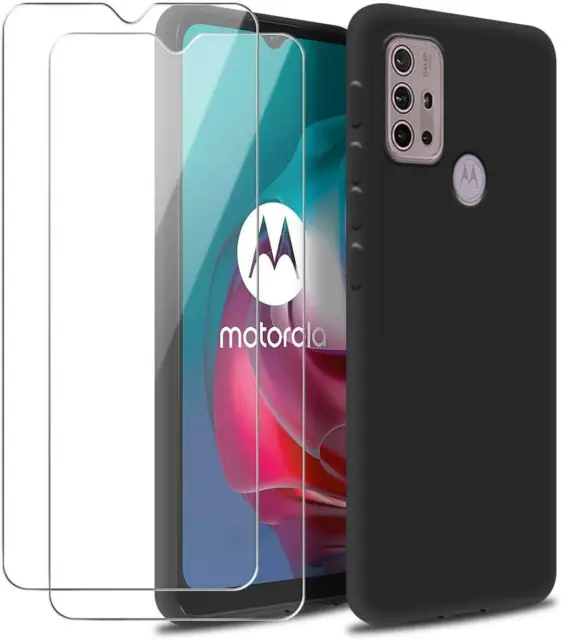 For Motorola Moto G60 Case, Black Gel Silicone Phone Cover + 1 X Screen Glass