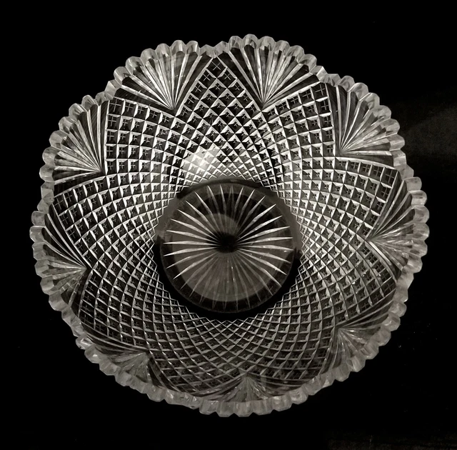 abp brilliant cut glass BOWL, strawberry diamond & fan, American, 5lb, 9.5"d