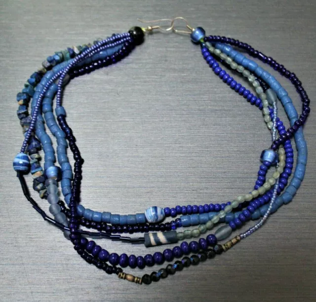 Superbe Collier Touareg 5-en-1 - Perles et Pierres Bleues du Désert - Niger