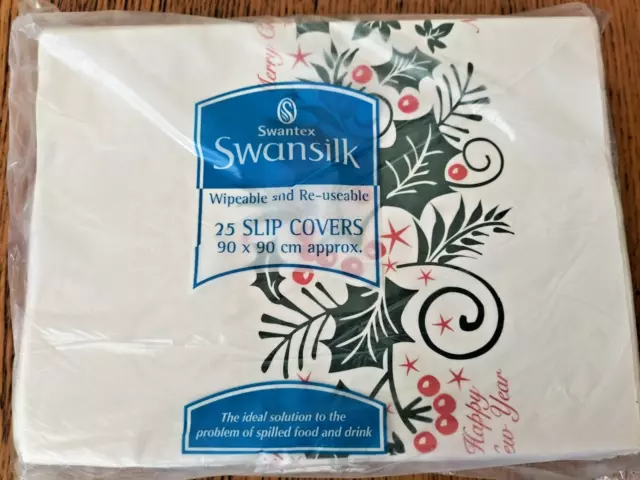 Festive White Christmas Table Cloth Slip Cover Swantex Swansilk 90cm -pack of 25