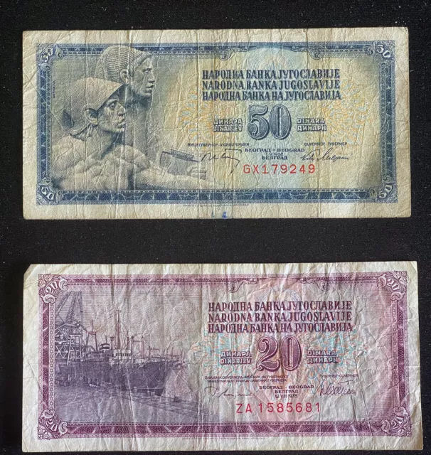 50 + 20 Dinara Jugoslawien Note Banknote 1968/1978 -  Dinarjev Dinar Yugoslavia