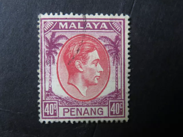 Malaysia Penang 1949 KGVI 40c Purple and Red - Used - High CV