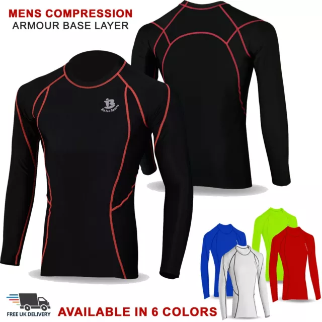 Mens Compression Armour Base Layer Top Full Long Sleeve Thermal Gym Sports Shirt