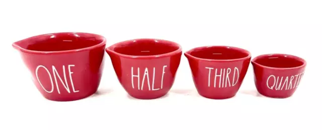 Rae Dunn Red Measuring Cups Set of 4 Nesting Large Letter Farmhouse Holiday Rare