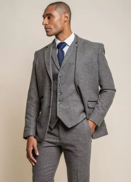 Herren Cavani 3-teiliger Anzug Herringbone grau Tweed schmale Passform formeller Hochzeitsanzug 2