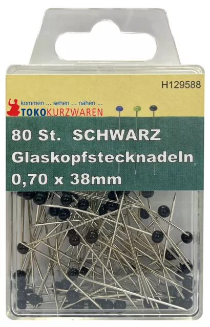 (0.06 EUR/Stück) CreaStyle - Glaskopf Stecknadeln SCHWARZ 0,70 x 38mm / 80St.