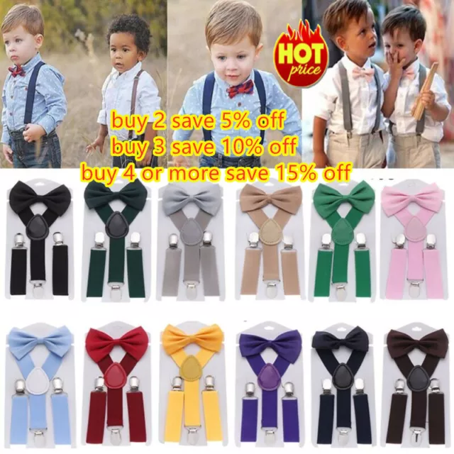 Premium Adjustable Matching Suspenders Braces and Bow Tie Set Boys Girls Kids